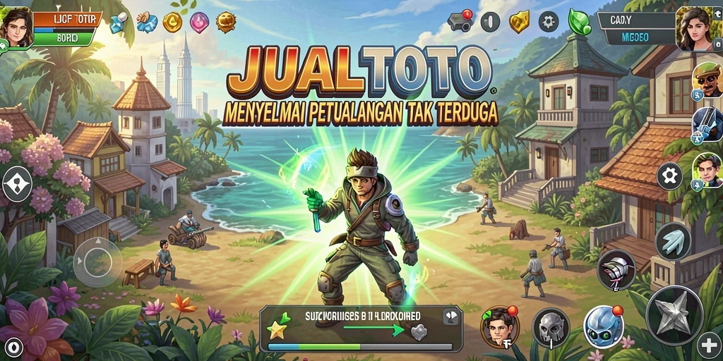 Tangkapan layar utama JUALTOTO menampilkan aksi petualangan yang mendebarkan.