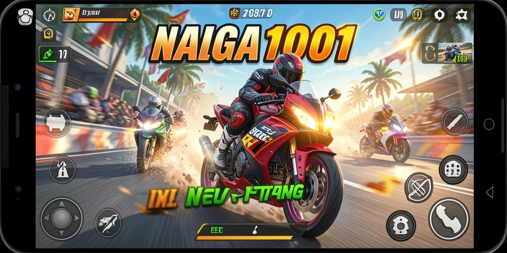 Screenshot NAGA1001 menampilkan aksi balapan motor yang mendebarkan.