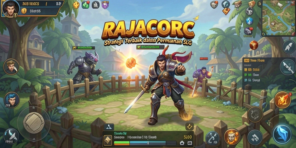 Tampilan gameplay menarik dari RAJACORC yang menampilkan aksi pertempuran SLG.