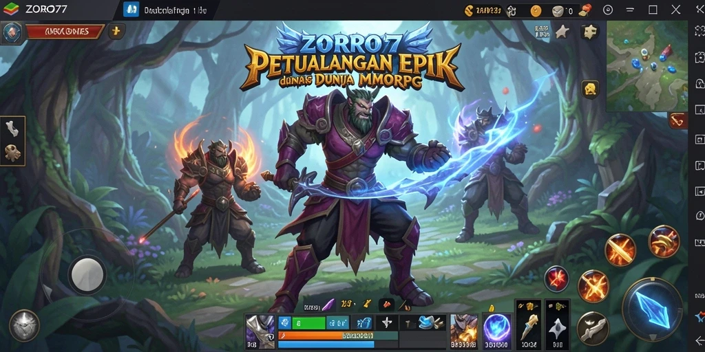 Screenshot utama ZORO77 menampilkan aksi bertempur yang seru dalam dunia MMORPG.